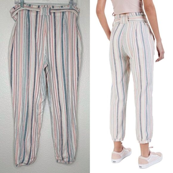 Indigo Rein Linen Blend Belted Paperbag Jogger Pants, Size XL - Picture 7 of 12